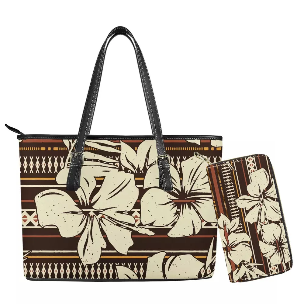 

Новое поступление 2022, кожаная сумочка Cumagical и длинный кошелек, элегантная полинезийская племенная женская сумка-тоут с гавайским цветком, Прямая поставка