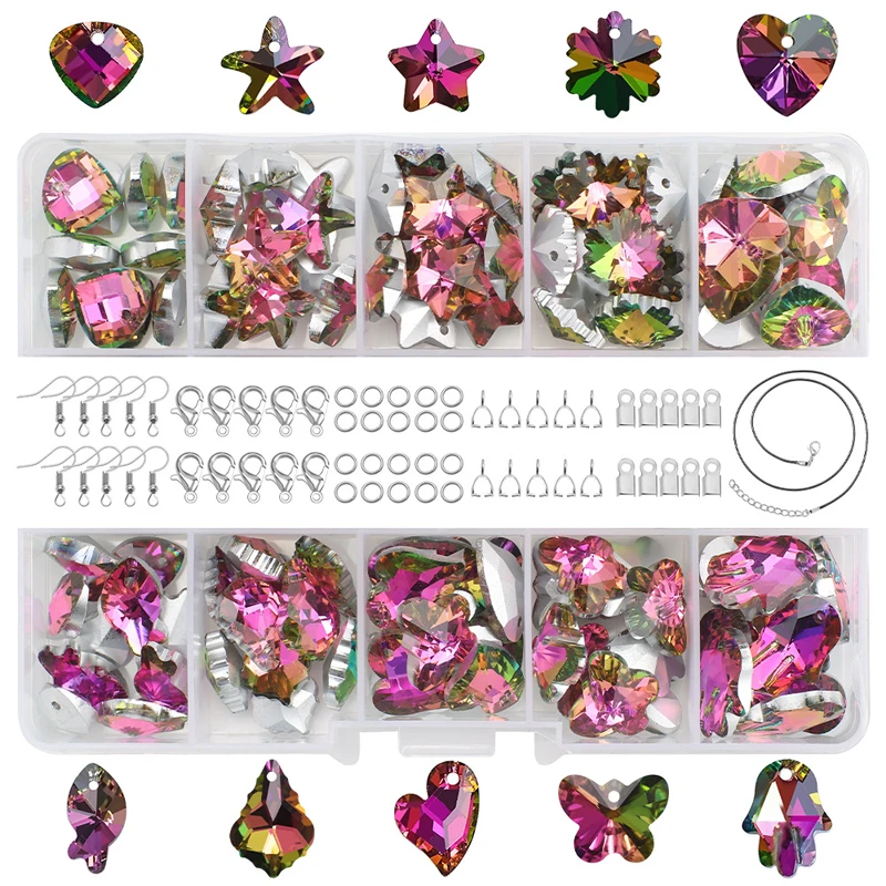 

10 Grids Glitter Crystal Bead Box DIY Handmade Bracelet Necklace Pendant Beads Color Plated Multi-Shape Glass Beads Tool Set