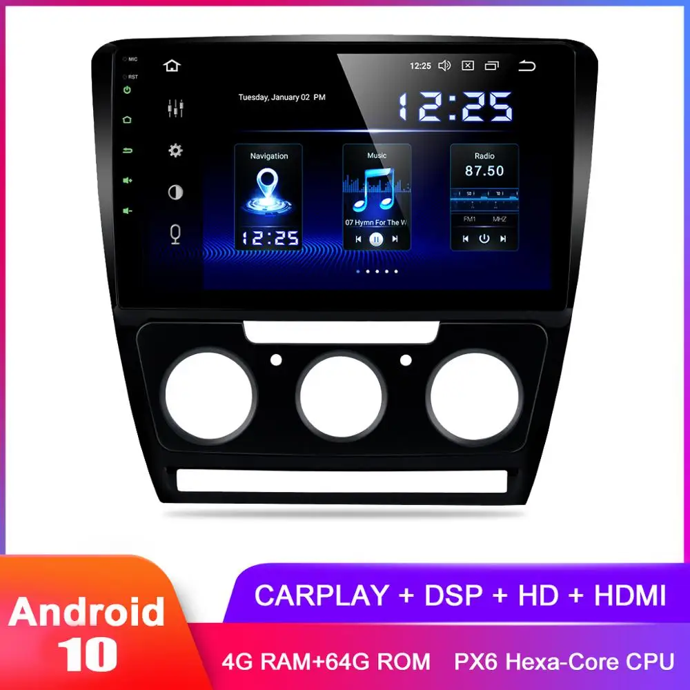 Автомагнитола с IPS-дисплеем 10 2 дюйма Android GPS для Octavia 2007 2008 2009 2010 2011 2012 2013 2014 FM DSP |