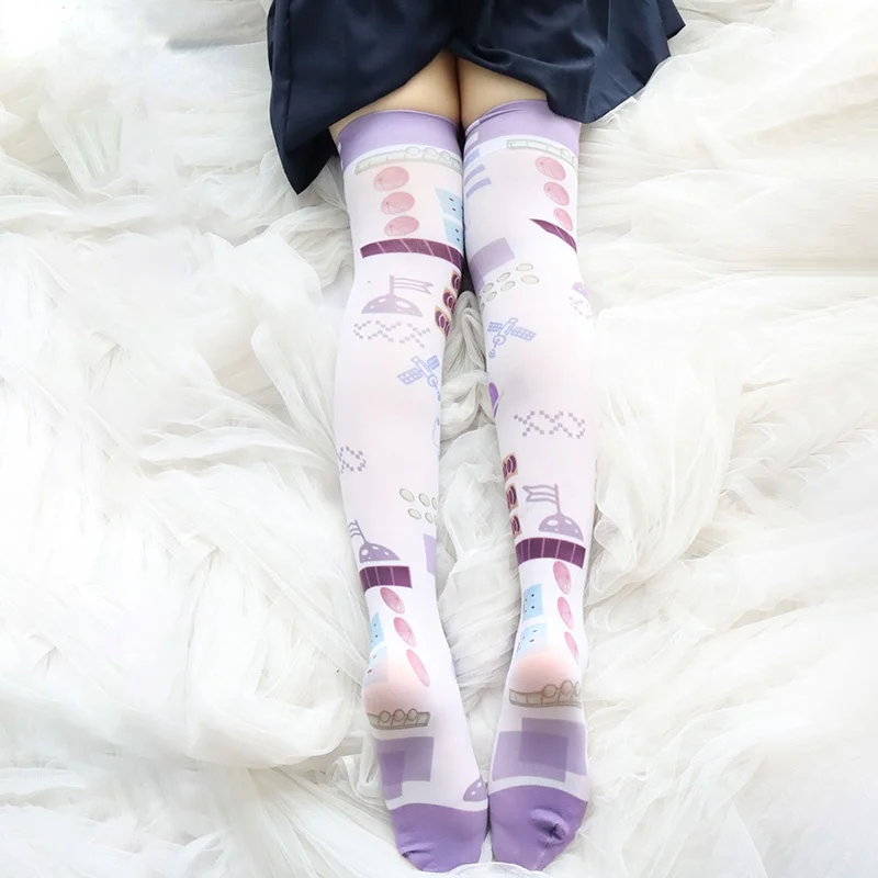 Japanese Sexy Cute Women's Stockings Gothic Lolita Girls Anime Long Socks Over Knee Thigh High Socks Harajuku Print Tights New
