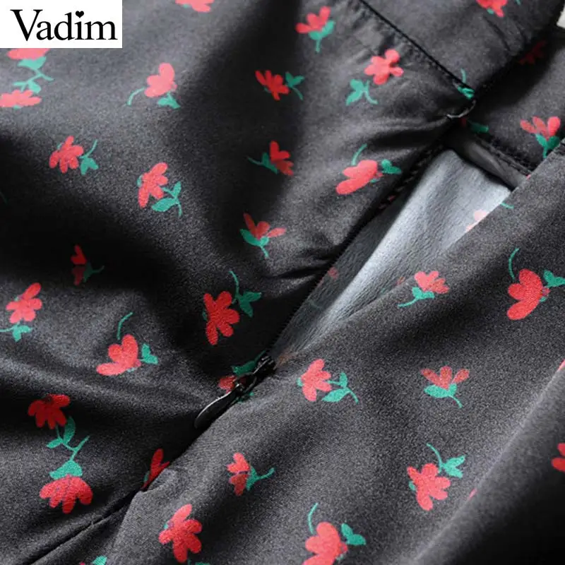 Vadim Женская винтажная Цветочная юбка миди с принтом на молнии сзади