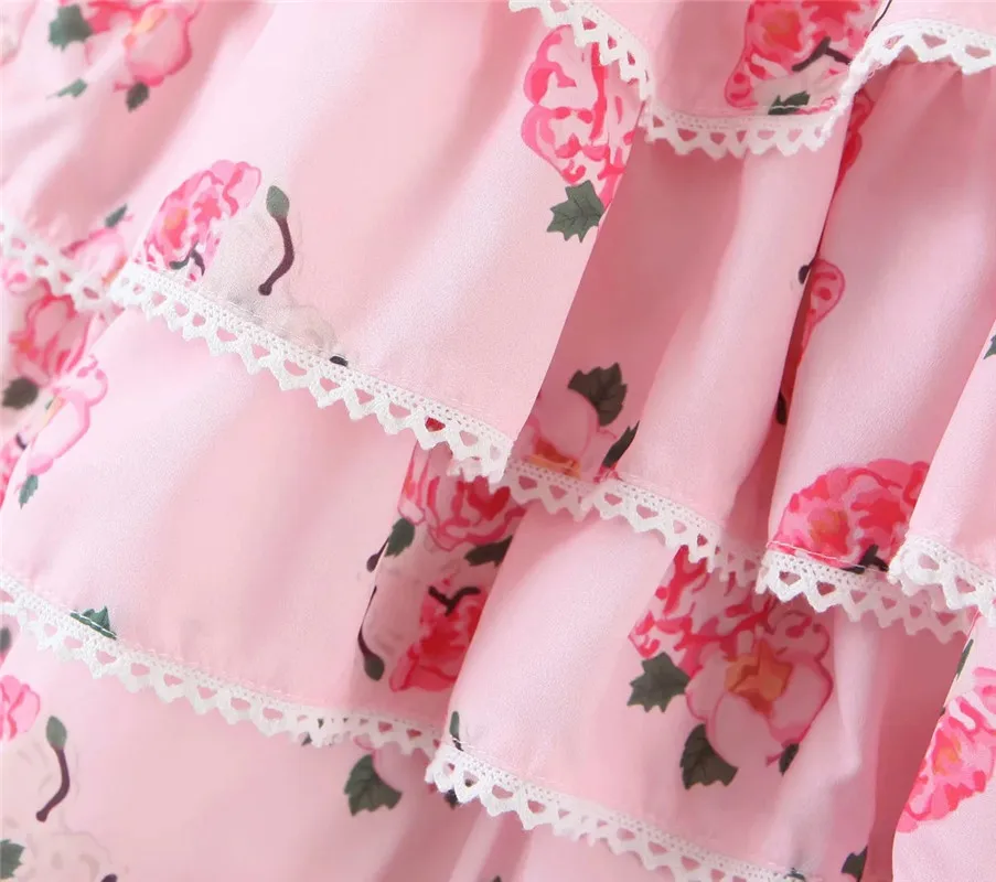 

Smelly baby French sweet bow women dress high waist elastic shirring hierarchical fashion print cupcake dress 2021 summer new