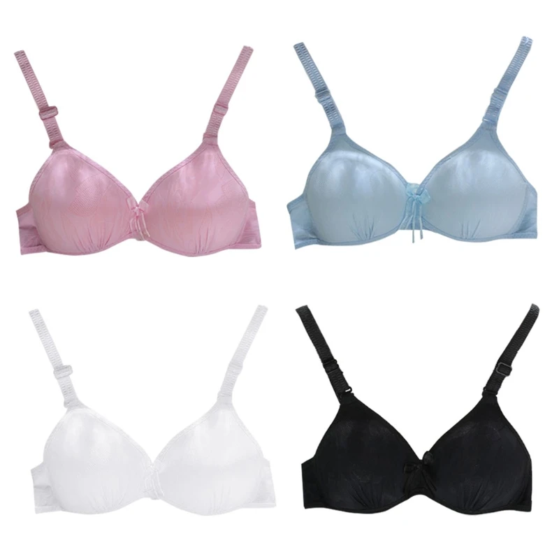 

Teenage Girl Cute Bowknot Underwear Puberty Student Cotton Bra Wire Free Pleated