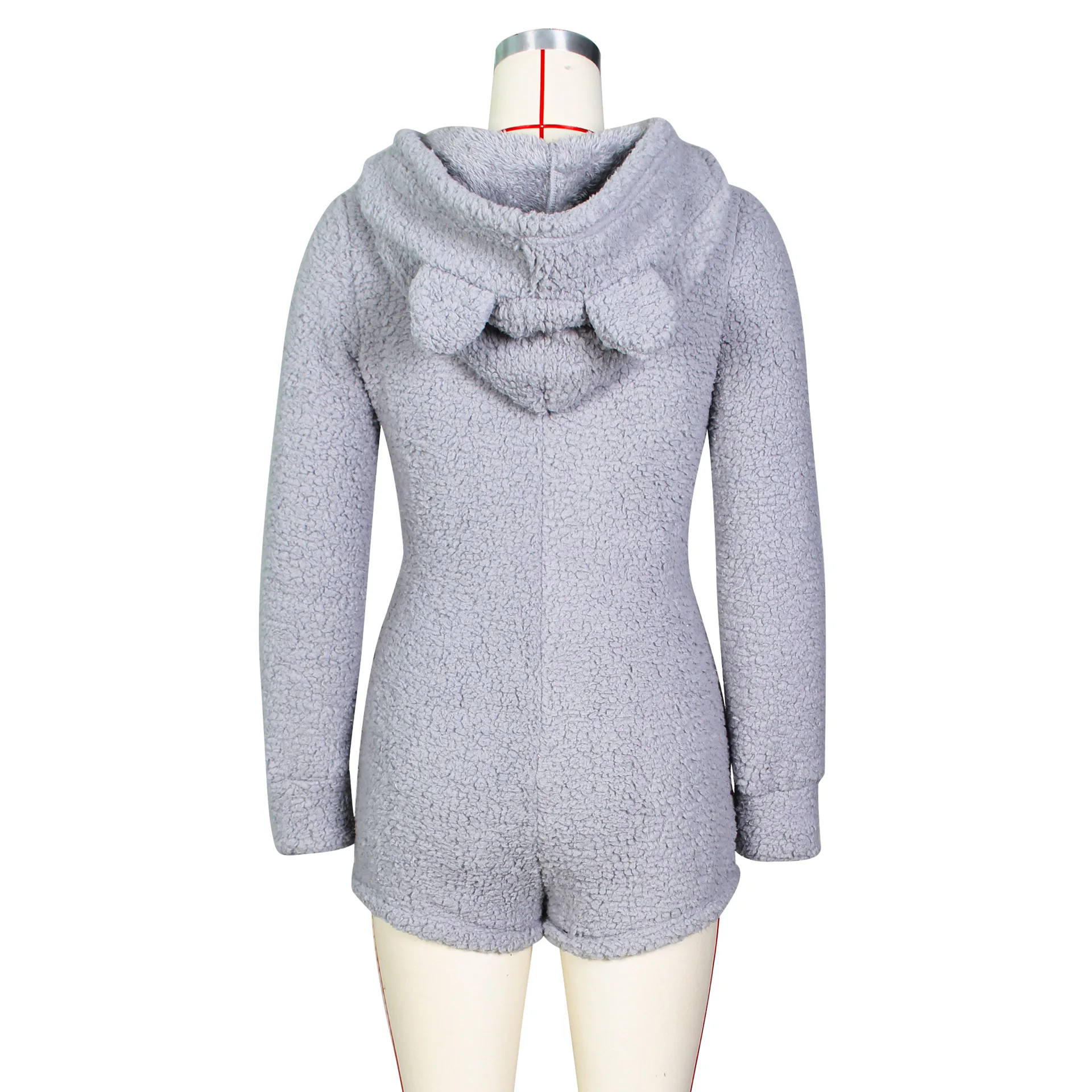 

Autumn Winter Homewear Fleece Women Shorts Hooded Zipper Playsuit Sleepwear One Piece Overall Romper Bodysuit Streetwear
