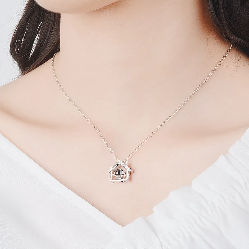 

OMHXZJ Wholesale European Fashion Woman Girl Party Gift Hourse Projecting LOVE Zircon S925 Sterling Silver Pendant Necklace NA89