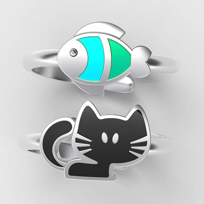 Кольца "Кошка и Рыба", открытые, со свободной регулировкой, элегантный аксессуар, простое украшение, творческая пара.