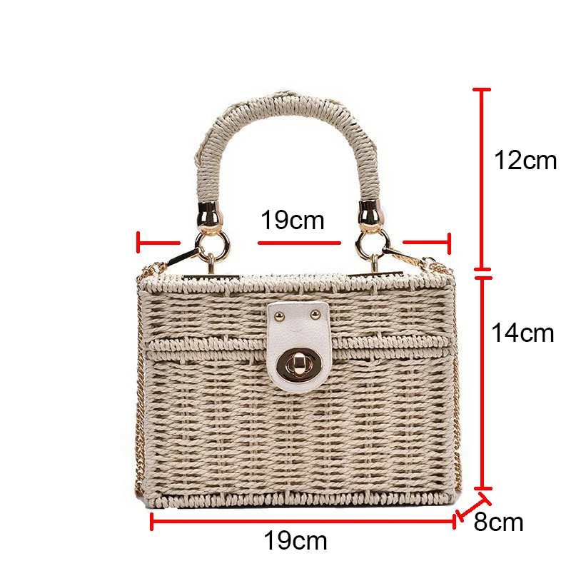 

Ansloth Elegant Straw Box Tote Bags 2021 New Summer High Quality Chain Casual Crossbody Bags Small Woven Beach Hand Bags HPS1133