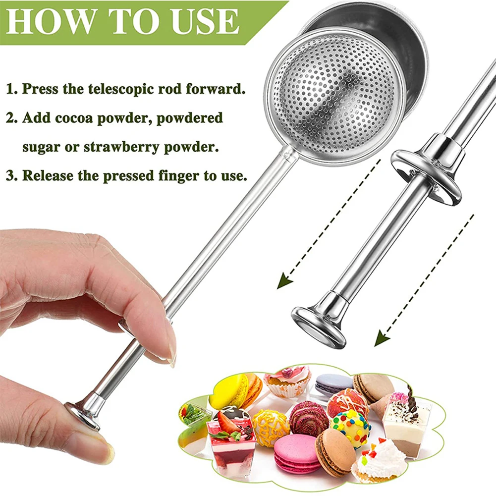 

2PCS Chocolate Shaker Duster Coffee Sifter Stainless Steel Flour Sifter Sugar Shaker with Spring-operated Handle Baking Tools