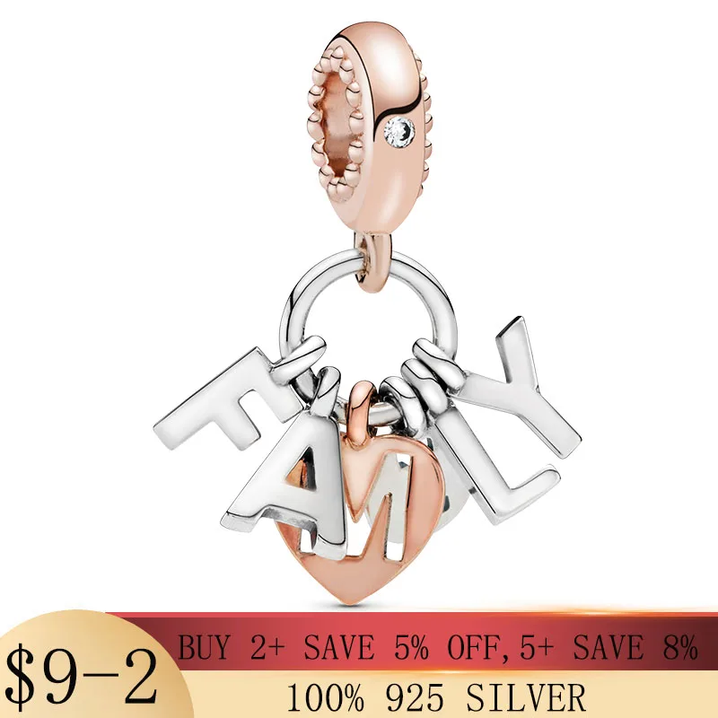 

Hot Sale New 925 Sterling Silver Family Letters Dangle Charm pendant fit Original Pandora Bracelet Necklace DIY Jewelry Gift