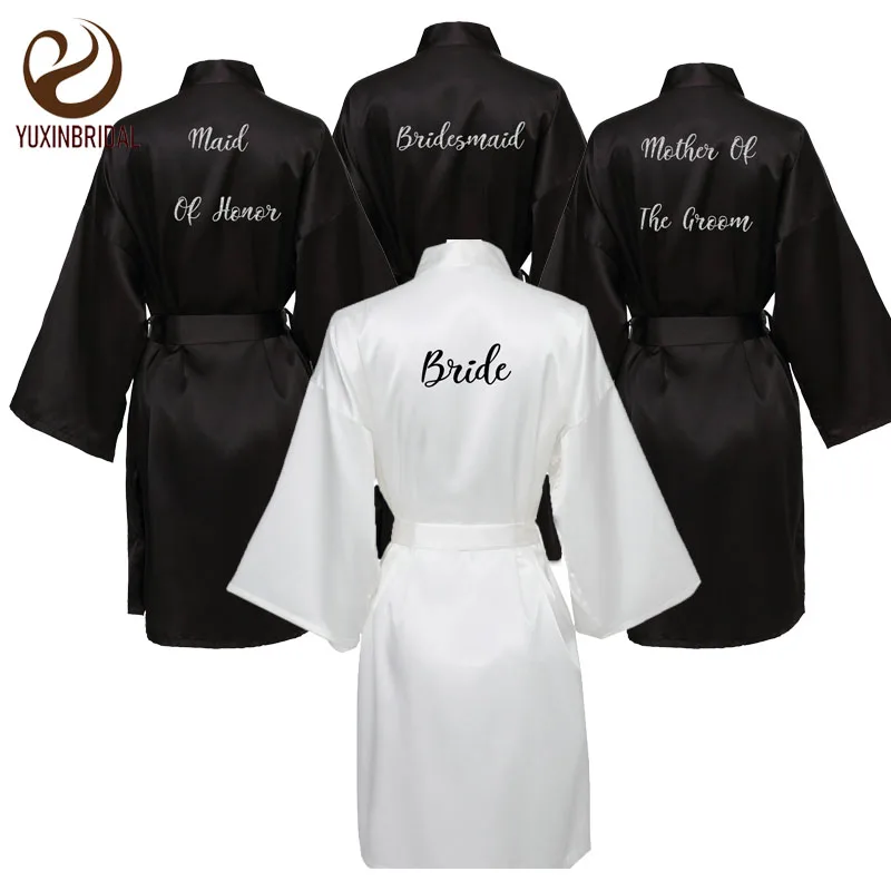 Шелковый халат новинка черный атласный шелковый для невесты Свадебный подружки