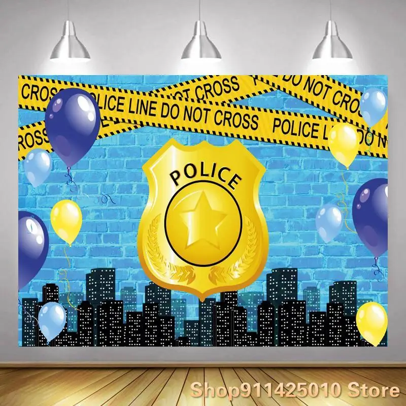 

Police Line Do Not Cross Backgrounds Boys Birthday Party Decoration Photography Studio 3D Digital Photos Customized Backdrop