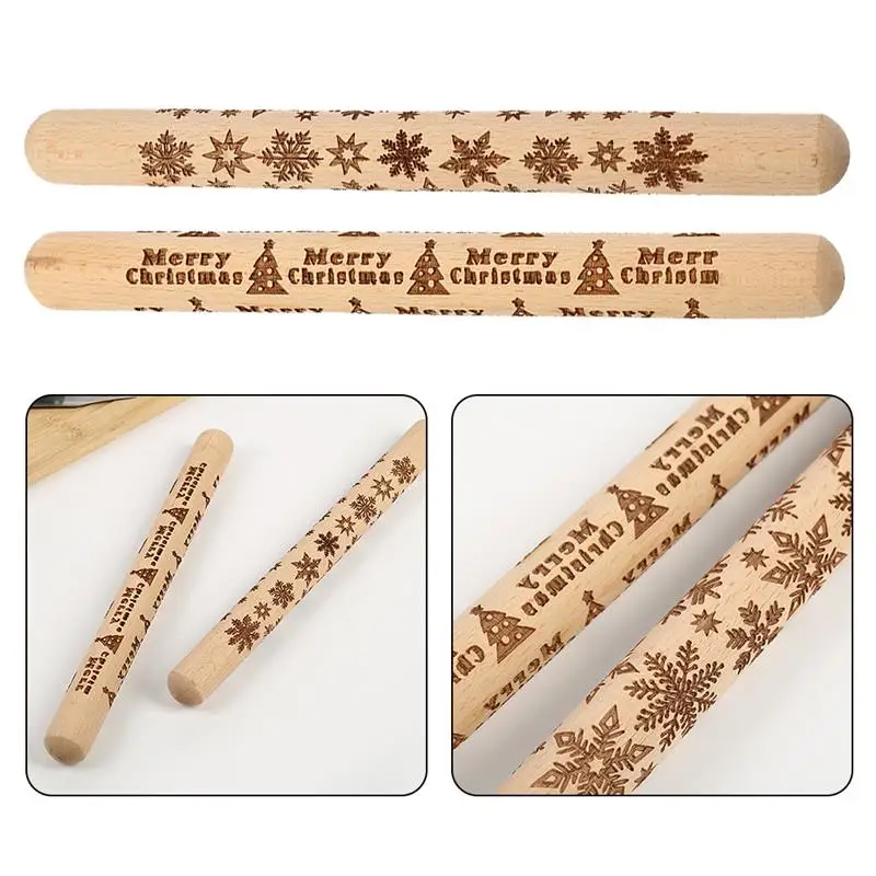 Скалка для теста гладкая эргономичная Деревянная Рождественская с прозрачным и