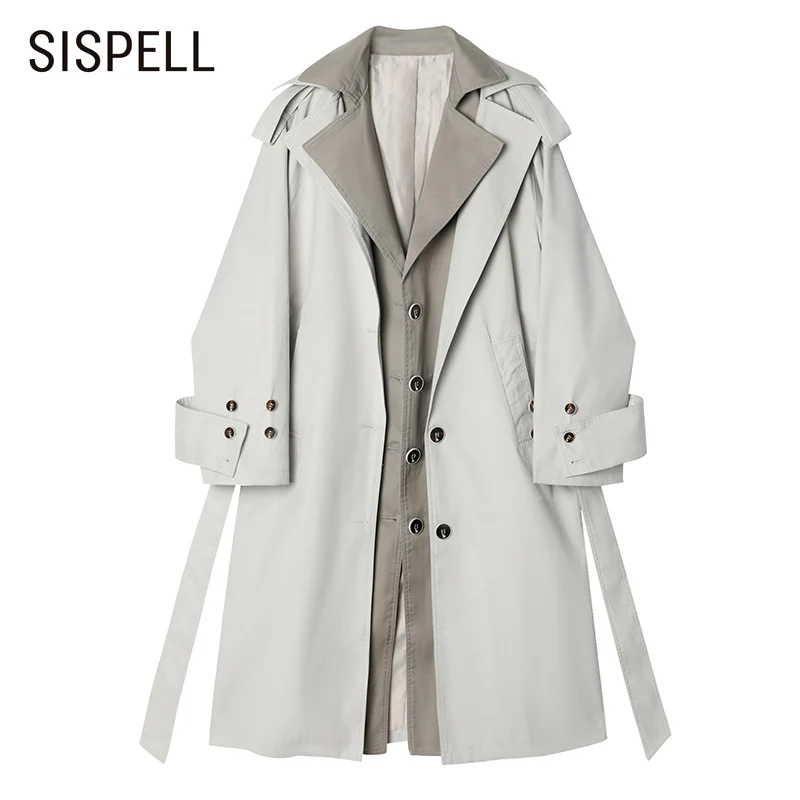 

Женский лоскутный плащ SISPELL на пуговицах, Повседневная ветровка с отложным воротником и длинным рукавом, Тренч с цветными блоками, осенняя м...