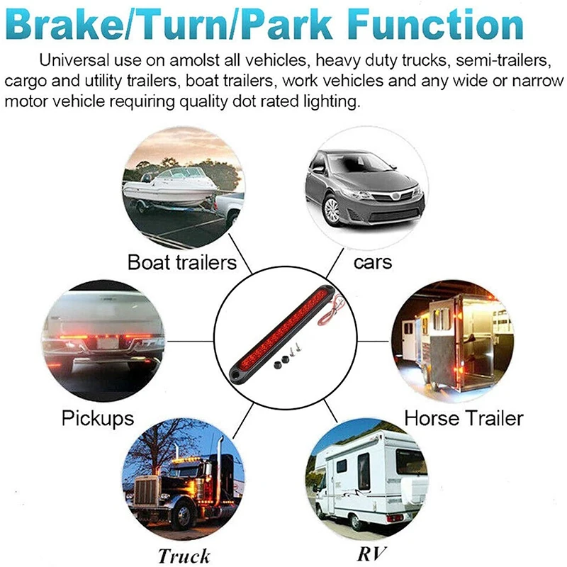

2Pcs 10 inch 15 LED Trailer Truck RV Stop Tail Rear Brake Turn Light Bar Stop Rear Side Marker Lights Waterproof
