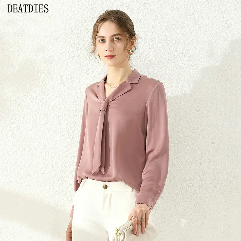 

Женская блузка с длинным рукавом, однотонная винтажная блузка свободного покроя, с бантом на шее, для офиса, для осени и зимы, 2020