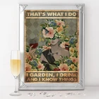Винтажный абстрактный женский цветочный винный плакат на холсте Бар Паб декоративная живопись я пью и я знаю кухонные художественные принты на стену
