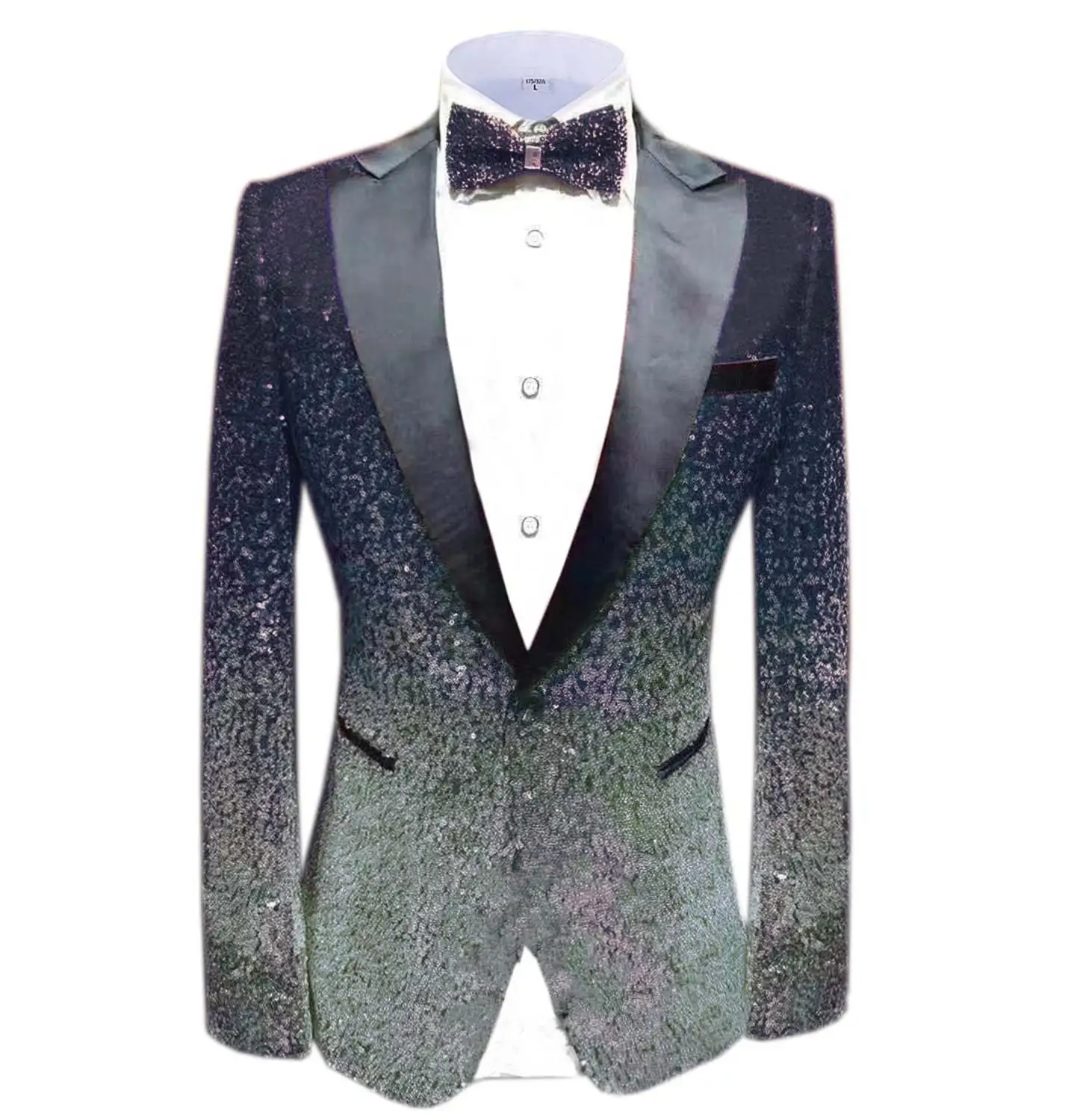 Navy-Silver 1 шт. Блестящий Мужской Блейзер костюм Slim Fit пиковая Нотч лацкан смокинг для вечеринка, Свадебный банкет ночной клуб блейзер - Цвет: Navy-Silver