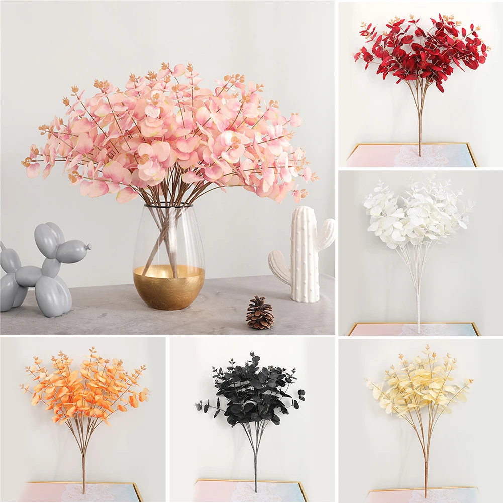 

Artificial Eucalyptus Flowers Plants Leaves Long Plastic Pole Silk Fake Plants Wall Decorative For Home Wedding Shooting