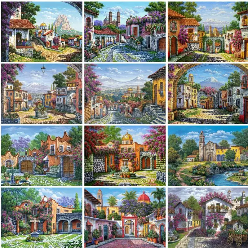 

RUOPOTY 60x75cm Frame DIY Painting By Numbers House Landscape For Adults for adult wall decor home decor artworks paint gift