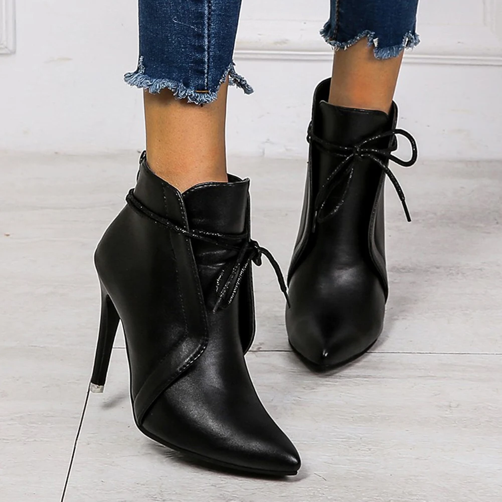 Женские ботильоны на очень высоком тонком каблуке KARINLUNA Черные для вечеринки с