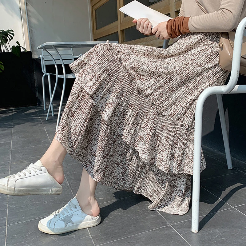 Юбка женская шифоновая трапециевидная с цветочным принтом винтажная