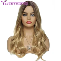 y demand long wave women natural curly wigs ombre mid gold synthetic wigs women glueless wigs daily use 22 inch