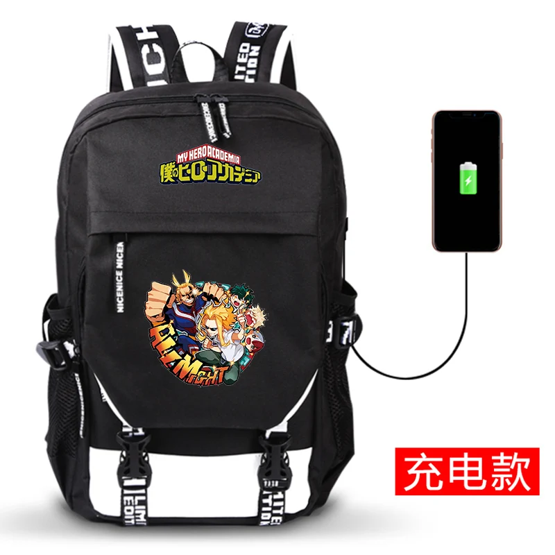 Рюкзак Boku для ноутбука с USB зарядкой ранец надписью No My Hero Академия повседневный