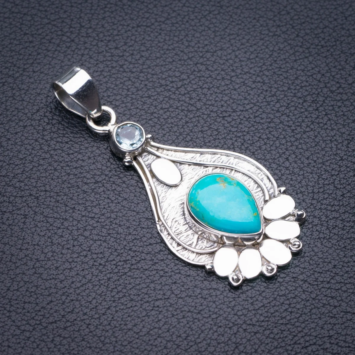 

StarGems Натуральной Бирюзы и голубой топаз ручной работы 925 пробы серебряная подвеска 2 "D5524