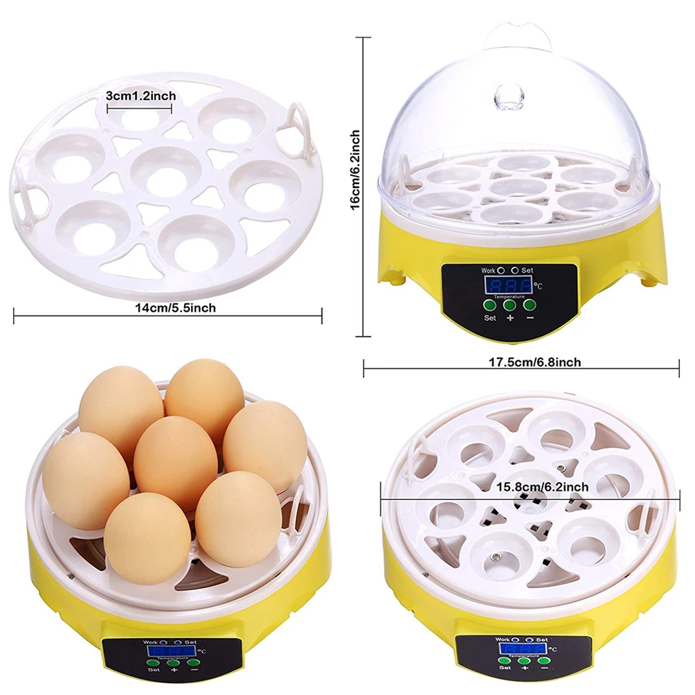

7 Eggs Chicken Bird Incubator Eggs Rack Tray Hatching Machine Automatic Intelligent Temperature Control Incubation Brooder
