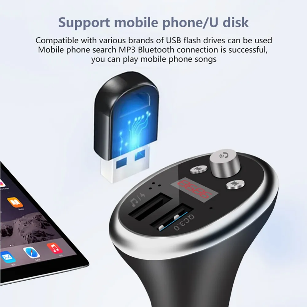

Car Bluetooth 5.0 MP3 Player Wireless Handsfree Calling Kit Dual USB Fast Charger for Car Auto Fm Transmitter