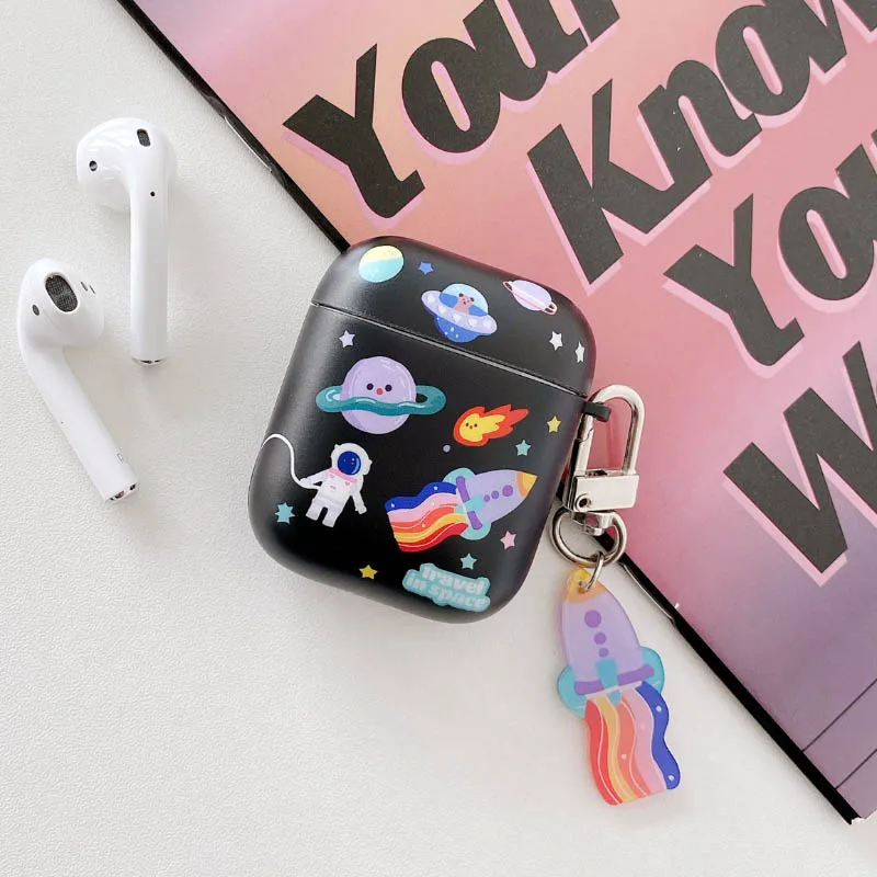 

For Airpods 1 2 Pro Earphone Cases Cartoon Space Rocket Planet Soft Silicone Case Cover For Air Pods Pro 2 1 with Keychain Case