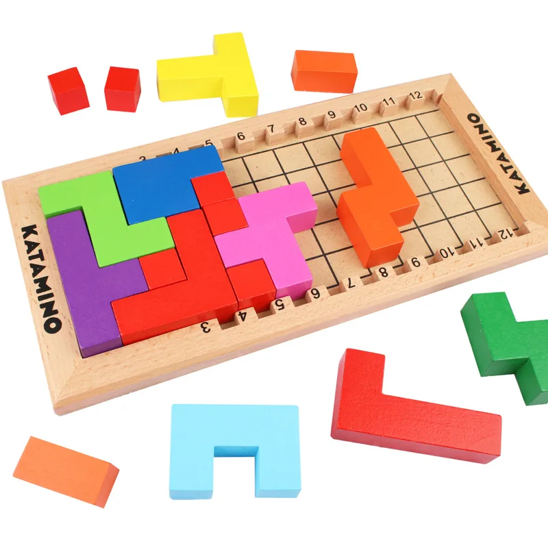 Детские развивающие игрушки сделай сам Kataminotly блокирует обучение Tetris Blocks Tangram Slide