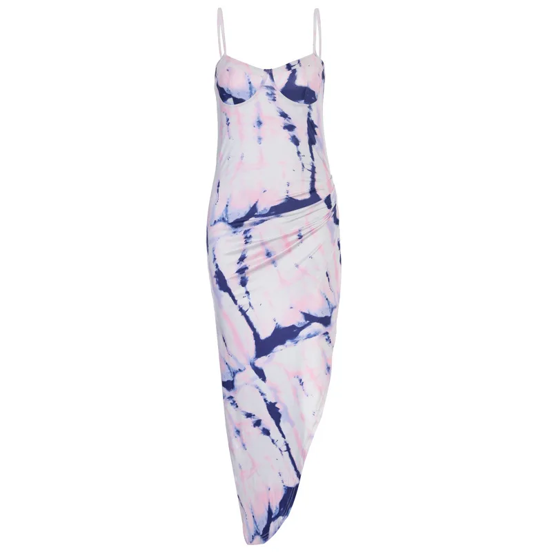 

Bodycon Sexy Tie Dye Midi Dress Women Spaghetti Strap Dresses Summer Fashion 2020 Streetwear Slim Sleeveless Dresses