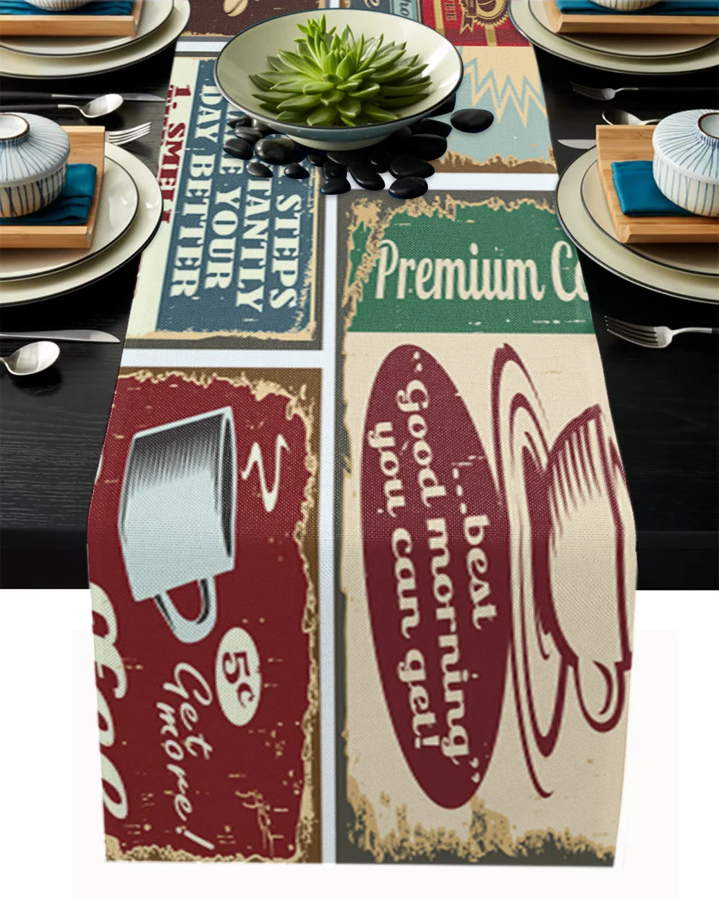 

Coffee Poster Retro Table Runner Wedding Table Decoration Dinning Table Runners Placemat Christmas Decor Tablecloth