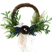 spring garland door knocker birds nest creative olive branch handmade natural rattan material artificial leaf easter wreath