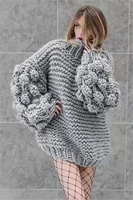 2021 autumn handmade three dimensional lantern sleeve loose collar womens warm winter head knitted sweater fashion clothing
