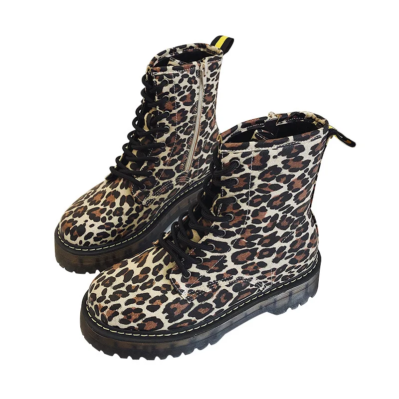 

2021 New Arrival Ladies Medium Boots Zebra Round Head Female Leather Platform Ankle Boots Fashion Women Flat Boot
