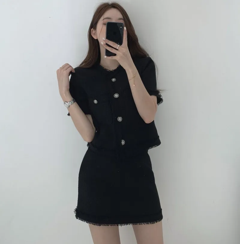 

2021 summer Women's 2 Piece Sets Short short sleeve O neck tops + High Waist Bag Hip Skirt Female 2PCS Suit