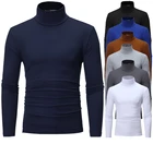 Мужская Водолазка с длинным рукавом, черная или белая однотонная Приталенная футболка с высоким воротником, лето 2021