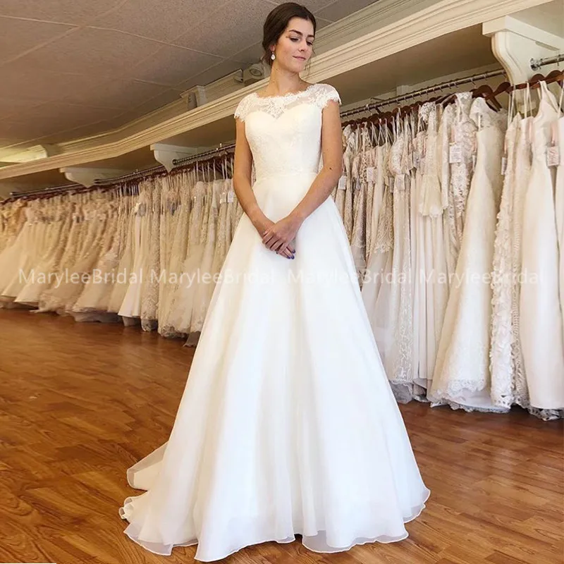 Кружевное свадебное платье с рукавами-крылышками топ юбка из органзы а-силуэт