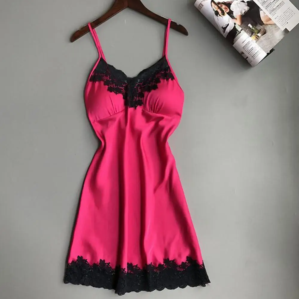 

Women's Dress Sleepshirts Summer V-Neck Lace Strappy Erotic Homewear Nightgowns Sleepwear Sexy Ladies Dresses Plus Size 4 Colors