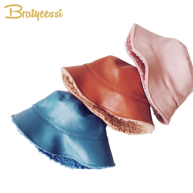 Двусторонние зимние шапки для детей Панама детская шапка из искусственной кожи