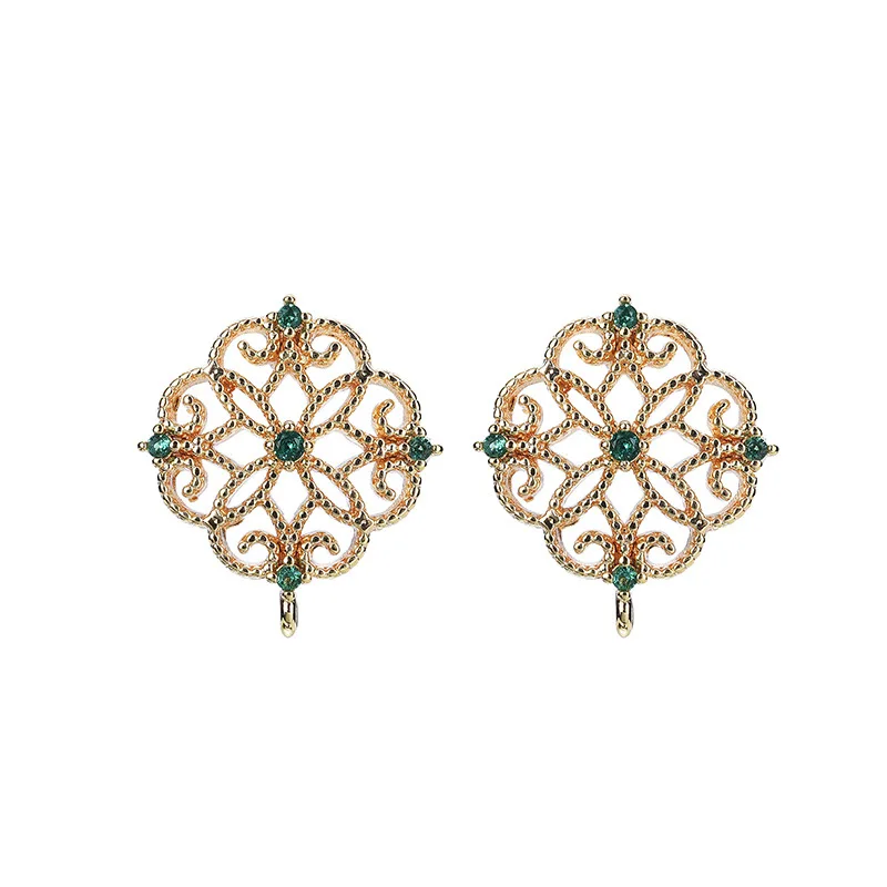 

Color Retention 18K True Gold Filled Green Zircon Flower With Ring Stud Earrings DIY Jewelry Making Findings Accessories