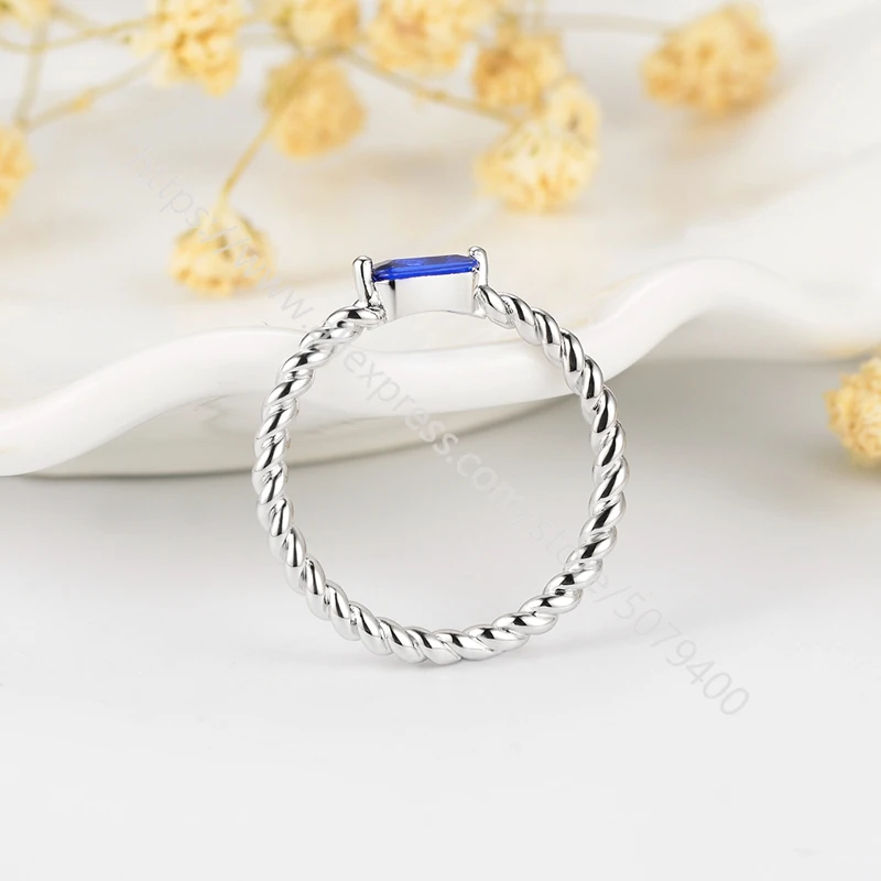 

white gold plated cubic zircon jewelry Thin rectangle CZ Ring Simple CZ blue sapphires Stackable Skinny Ring Anniversary gift