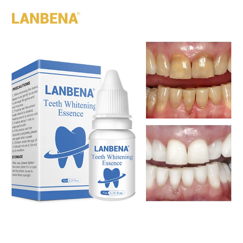 

LANBENA 10ml Teeth Whitening Essence Powder with 10 Cotton swab Oral Hygiene Cleaning Serum Removes Plaque Stains TSLM1