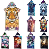 printed tiger lion wolf microfiber quick drying beach towel hooded changing poncho adult kids customized bathrobe surf cloak