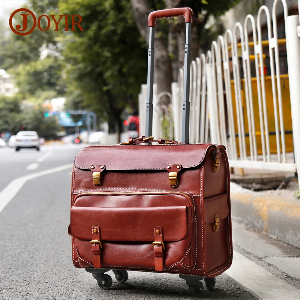 

JOYIR чемодан на колёсиках из натуральной кожи в винтажном стиле, чемоданы для путешествий, Спиннер, деловой чемодан для мужчин и женщин, 20 дюй...