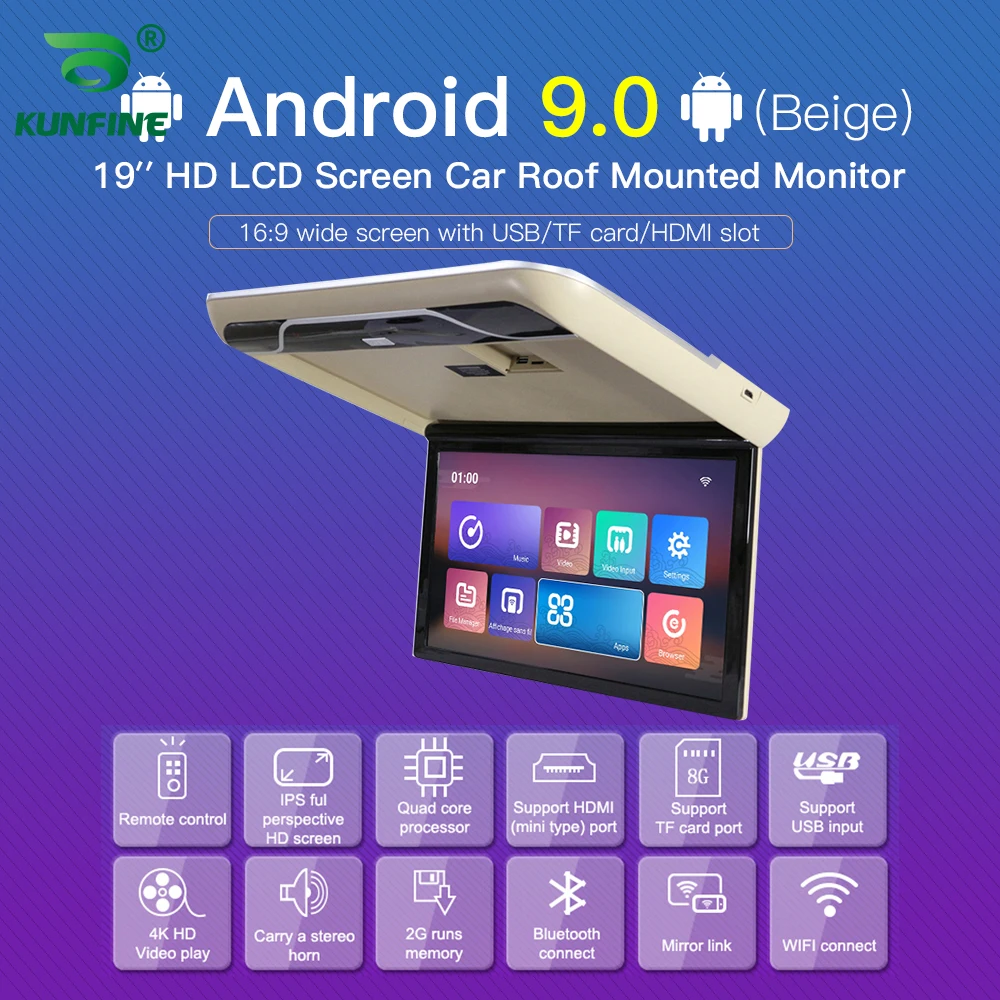 19 дюймов Дисплей цифровой Экран Android 9 0 монитор крыши автомобиля ЖК-дисплей