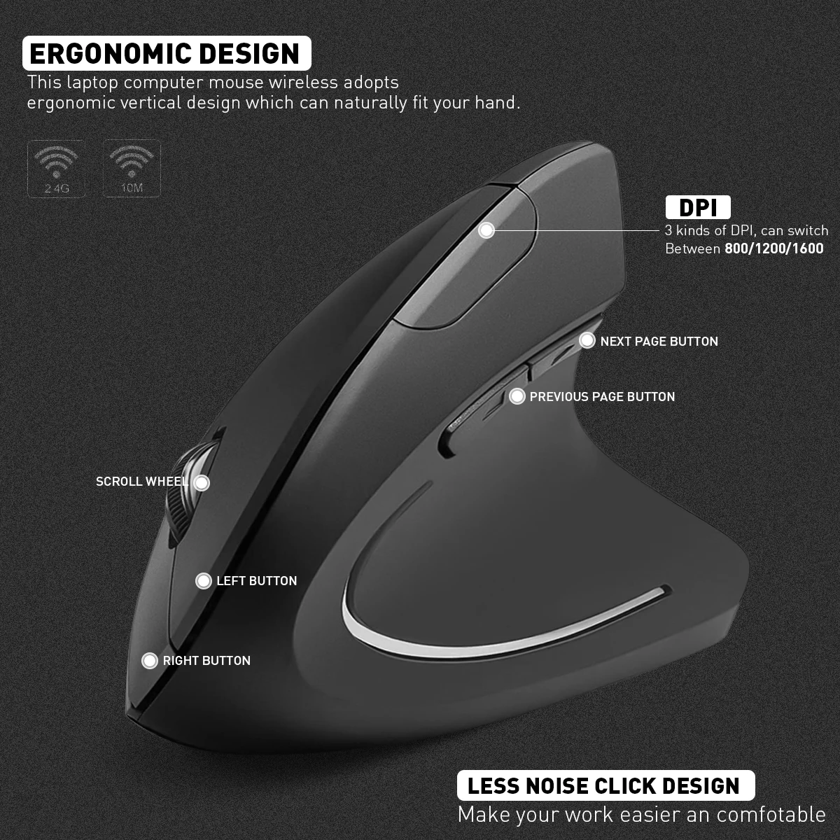 usb wireless vertical gaming mouse ergonomic desktoplaptop health vertical mouse 10001600 dpi for game office home free global shipping