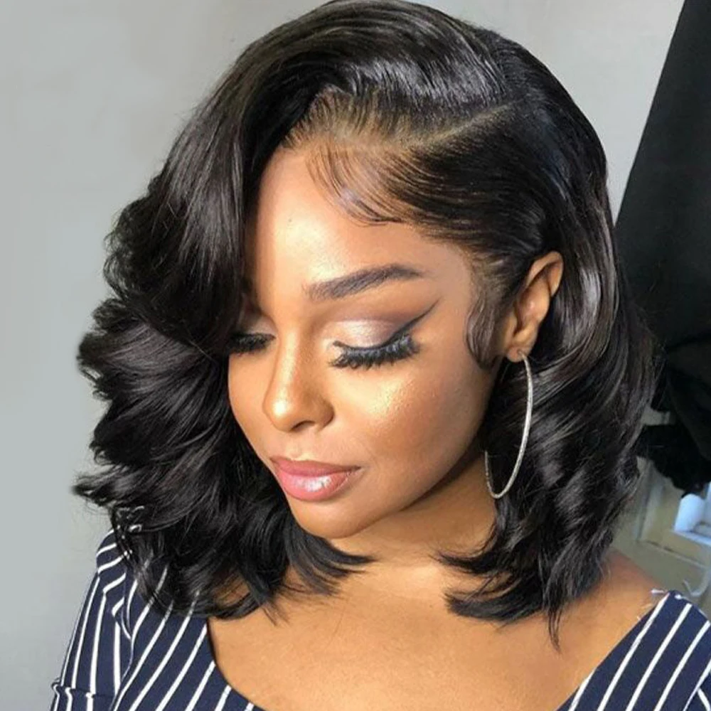 

Body Wave Short Bob Transparent Lace Frontal Wig 13x4 Lace Front Human Hair Wigs 4x4 Lace Closure Wigs For Women Wavy Remy Hair